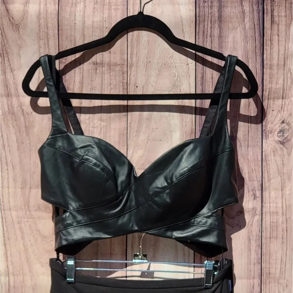 NWT La Femme Black Leather Crisscrossed 2 Piece Gown, Sz 10 - Picture 2 of 10